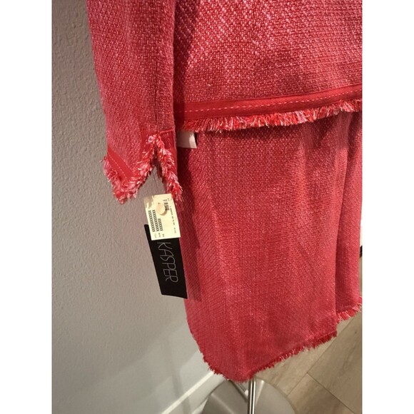 Kasper Tweed Pink 2pc Skirt Suit Frayed Trim Single Breasted Blazer Petite 10P - Picture 11 of 16